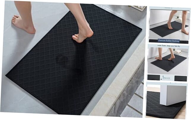 Ultra Thin Rubber Backed Black Bath Mat 24x35 Inches for Bathrooms