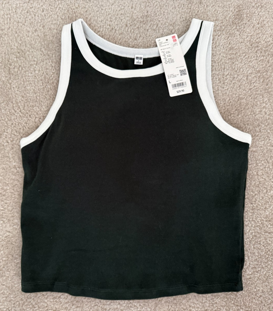 Uniqlo Women's Ribbed Cropped Bra Sleeveless Green Tank Top SZ L Nwt $29