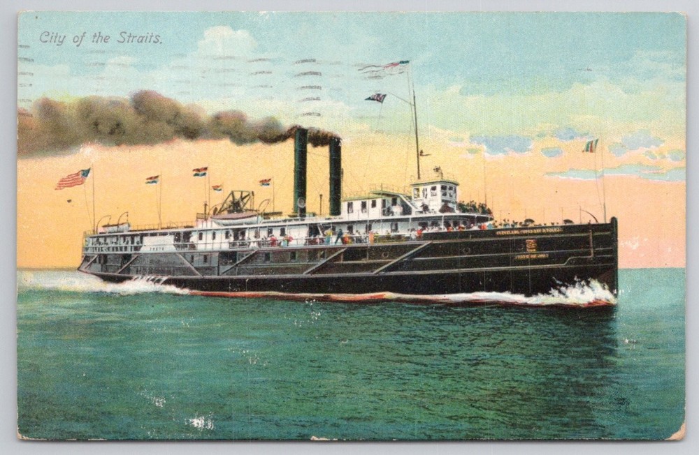 City of Erie Steamboat Postcard Toledo Ohio 1908 Posted City of the Straits