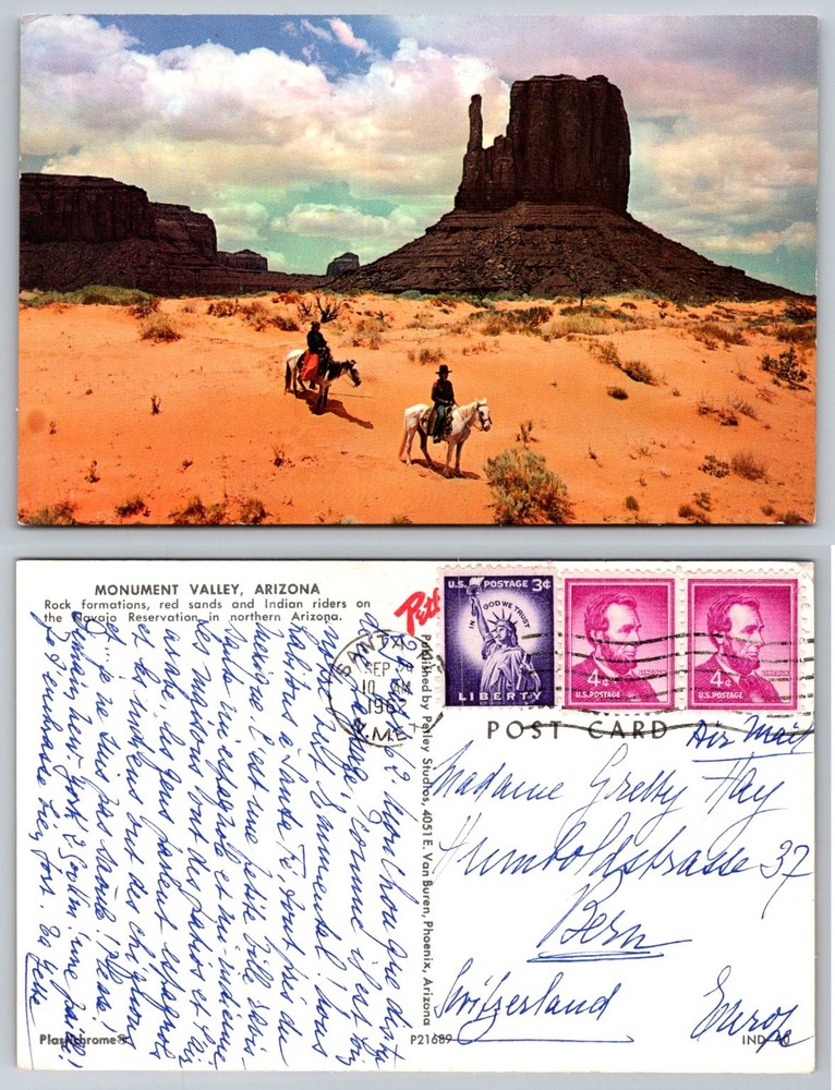 Monument Valley AZ Postcard Navajo Riders Petley Plastichrome 1960s Posted