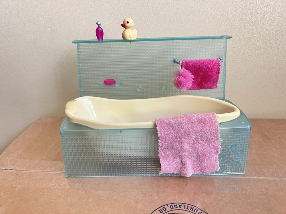 Barbie Bathtub My House 2007 Blue Tile Towels Duck Soap Loose Accessories Mattel