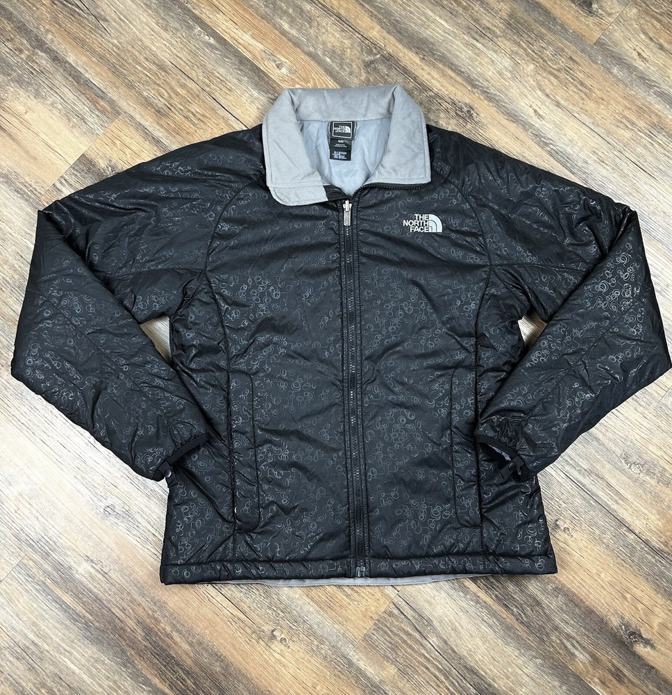 The North Face Jacket Women's M Full Zip Graphic Abstract Pattern Black Pockets-image