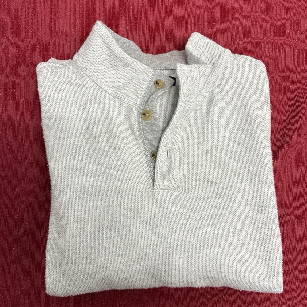 BANANA REPUBLIC SWEATER Pullover XXL 1/4 BUTTON Men's Heather Gray Cotton Blend