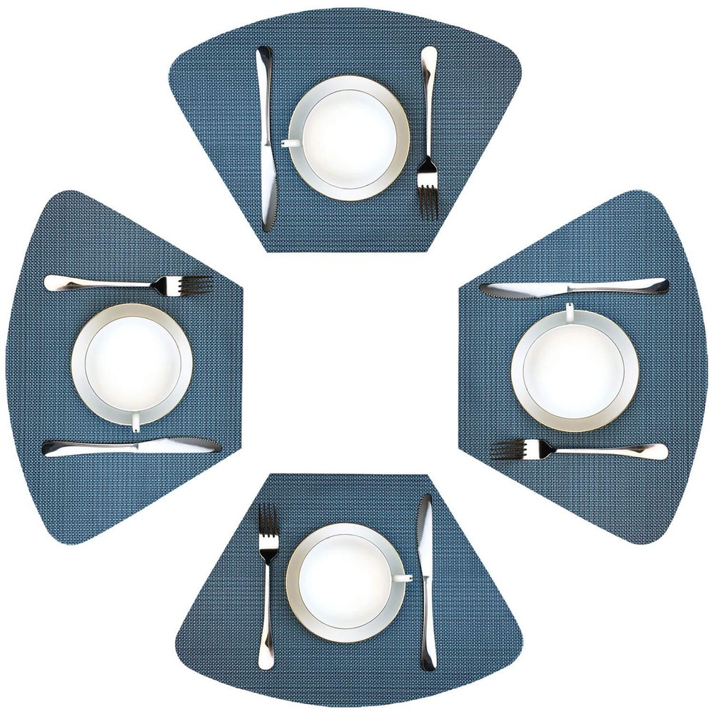 Wedge Placemats for Round Table Set of 4 Woven Vinyl Washable Placemat for Di...