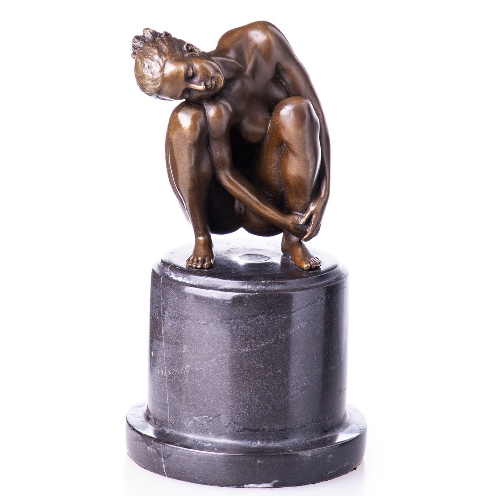 Bronze Nude Female Sculpture on Marble Base