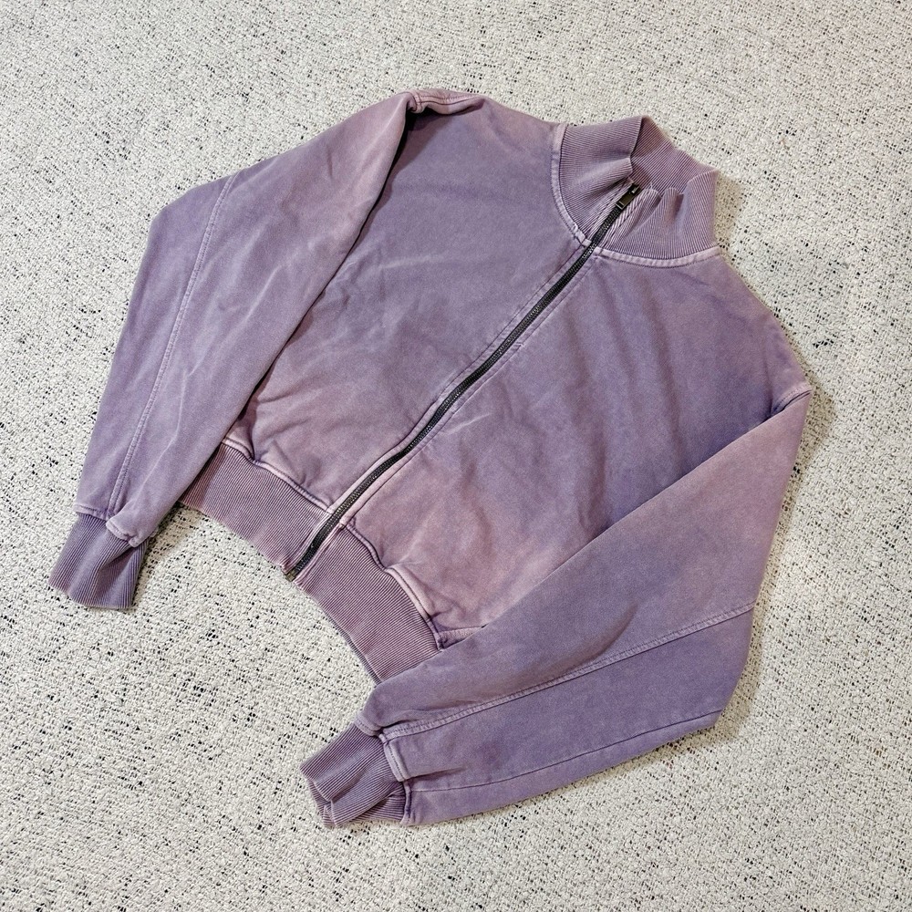 Zara Purple Cropped Zip Up Sweatshirt Jacket Cotton Blend Size M Womens