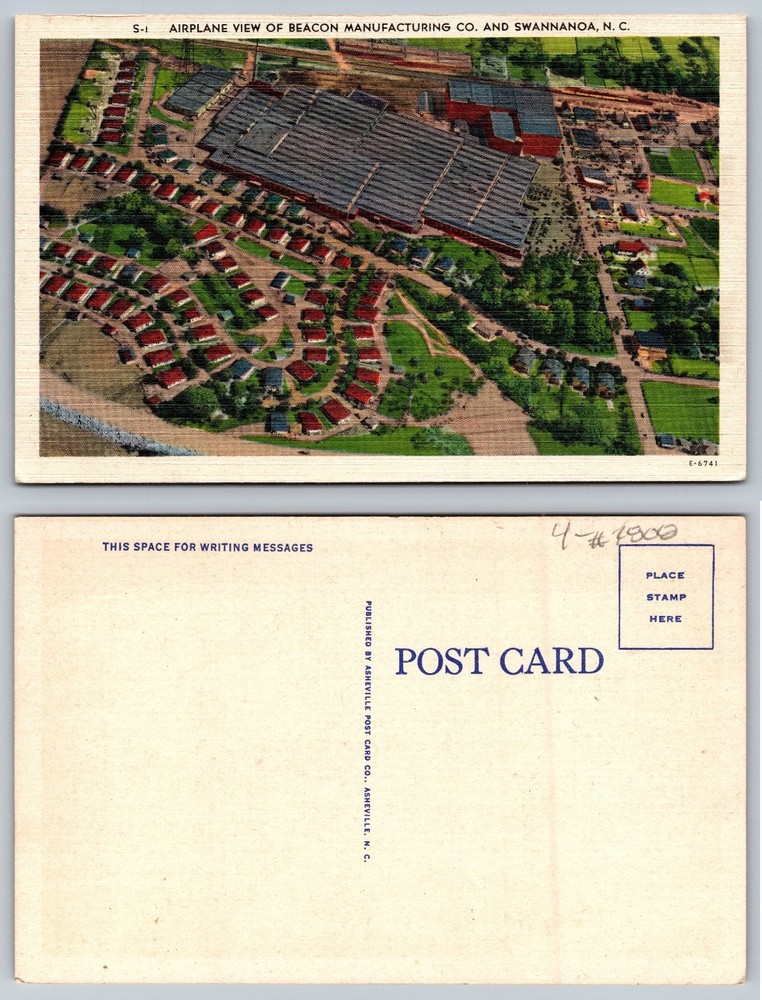 Vintage Linen Postcard Beacon Mfg Co Swannanoa NC Aerial View Unposted