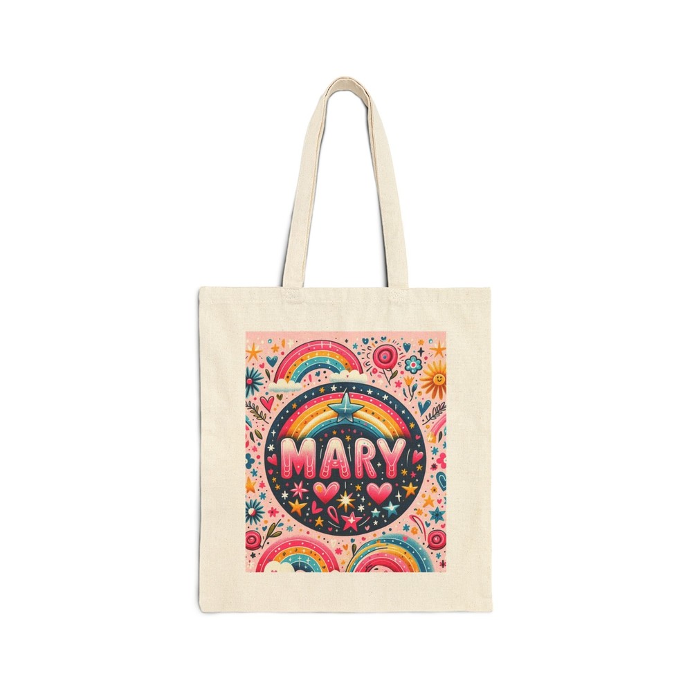 Personalized MARY Cotton Canvas Tote Bag with Bright Kitschy Design - Perfect Everyday Gift