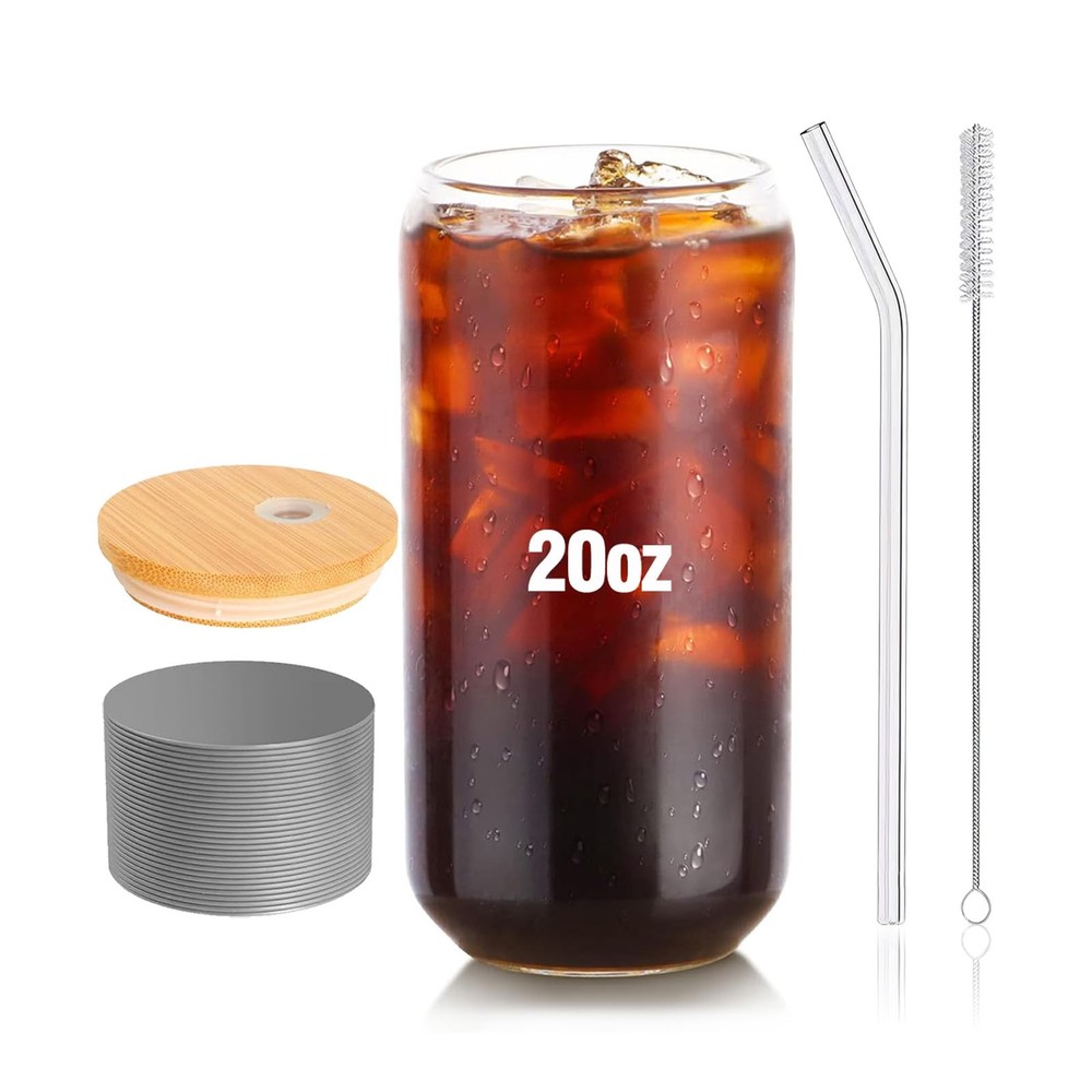 20 Oz Glass Cus With Lids And Straws 1pcsglass Iced Coffee Cup With Lidsmoothie