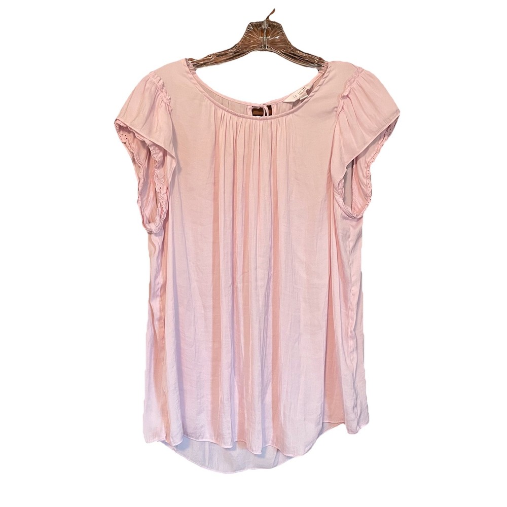 LC Lauren Conrad Womens Size L Pale Pink Floral Ruffle Cottagecore Coquette Top