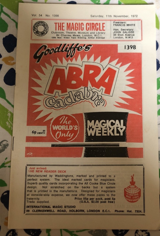 Vintage Magic / Magician Literature: Abra Cadabra # 1398 November 11, 1972.-image