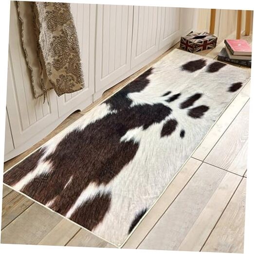 Cowhide Rug Cow Print Rug for Bedroom Western Rugs Black and Brown Runner Rug