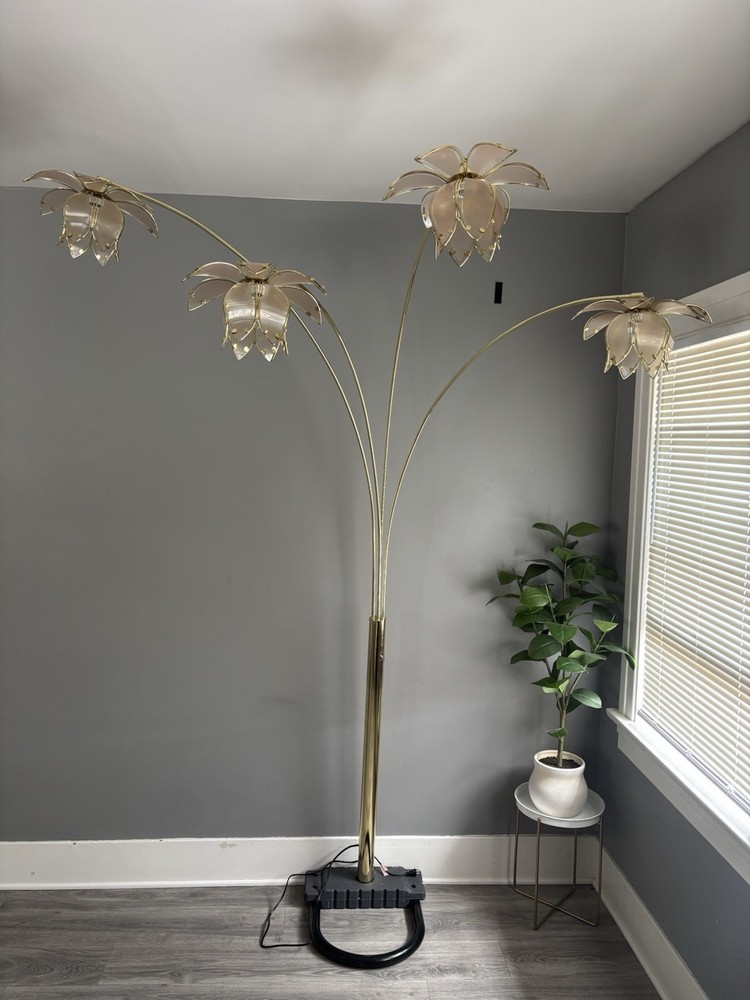 Vintage 4 Arm Arc Lotus Flower Floor Lamp - Pink  - Gold