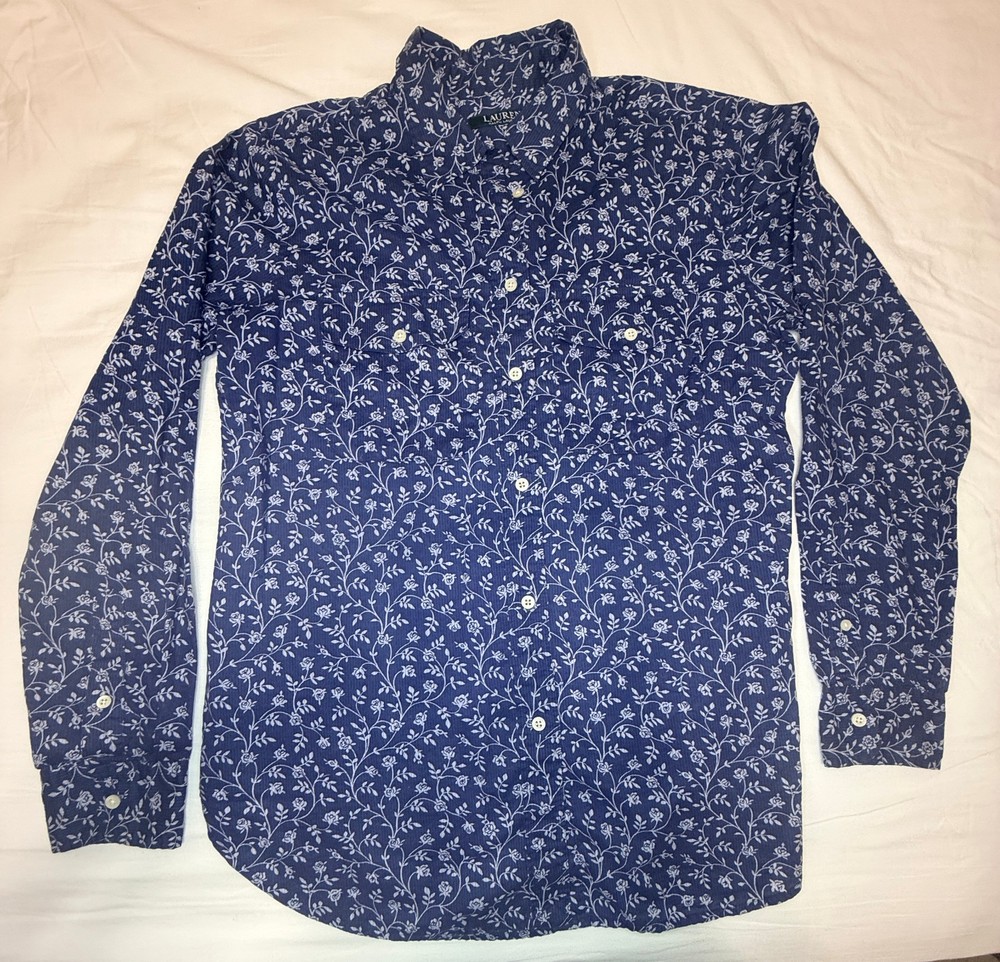 Lauren Ralph Lauren Blouse Roses Shirt size M Blue floral top