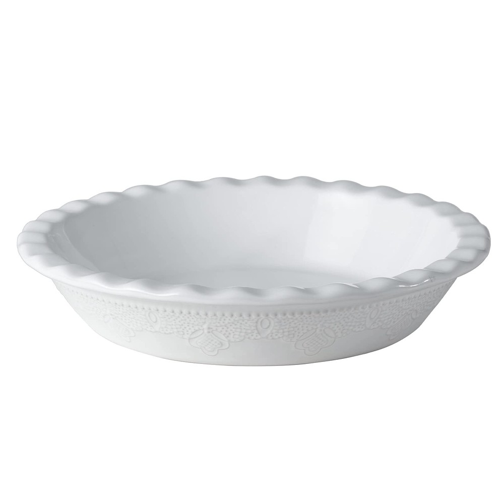 Fun Elements Pie Pan, 9 Inch Ceramic Dish, Deep Dish 9 inch, Bright White