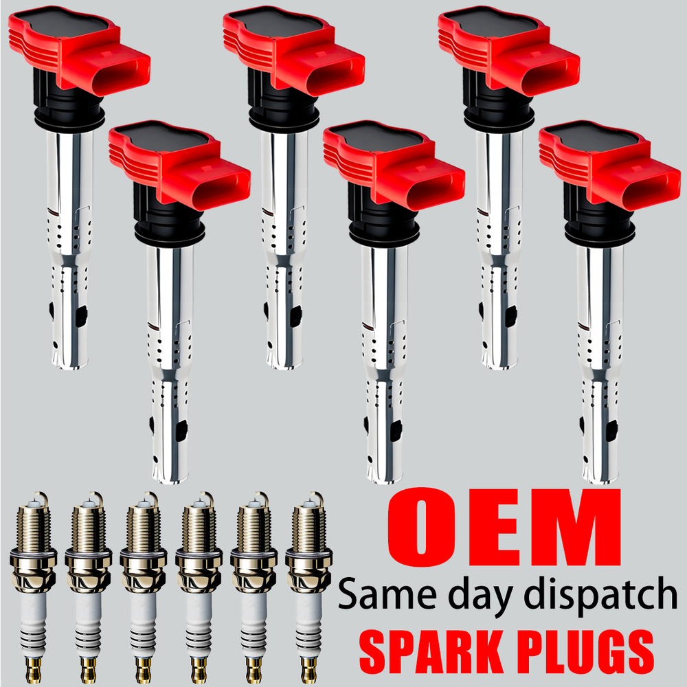 6X OEM Ignition Coil & 6 Iridium Spark Plug for Audi A4 A6 A7 Q5 S4 S5 3.0L 3.2L
