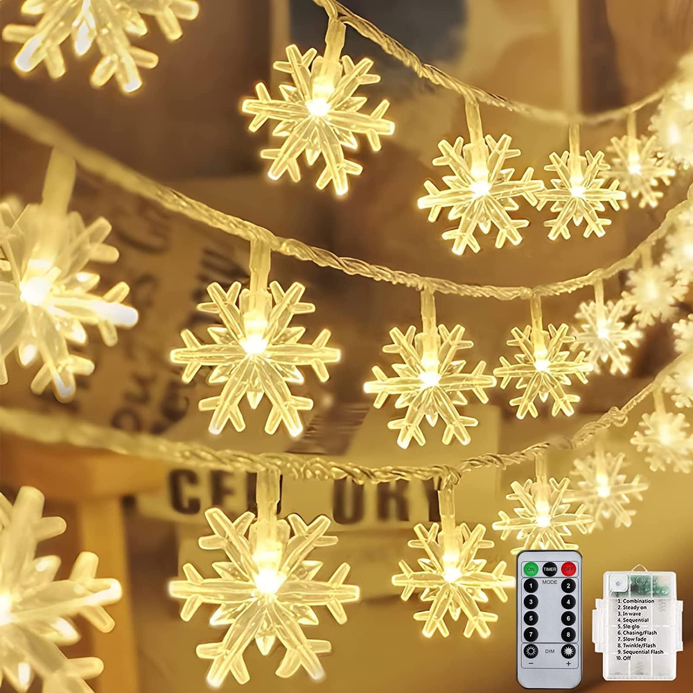 Christmas Snowflake Lights, 20Ft 40LED 8 Modes & Timer Battery Operated Christma