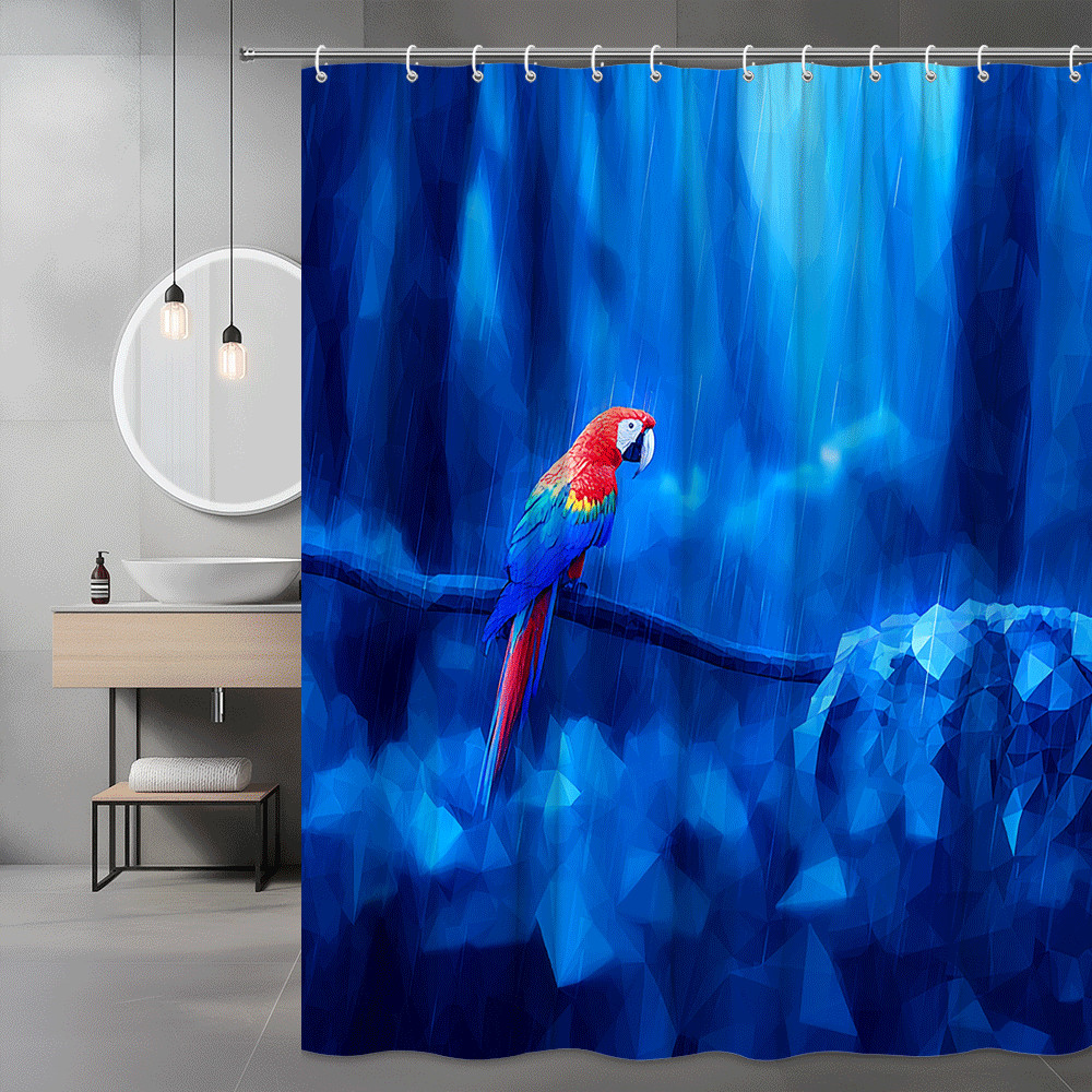 Blue Parrot Shower Curtain Tropical Bird Abstract Print