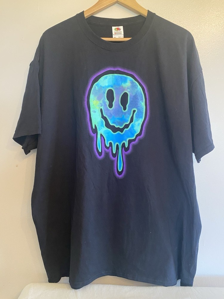 T Shirt Mens Drippy Smiley 2xl Fruit of the Loom HD Cotton