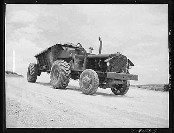 Photo:1930s Farm Tractor Wagon on Rural Dirt Road