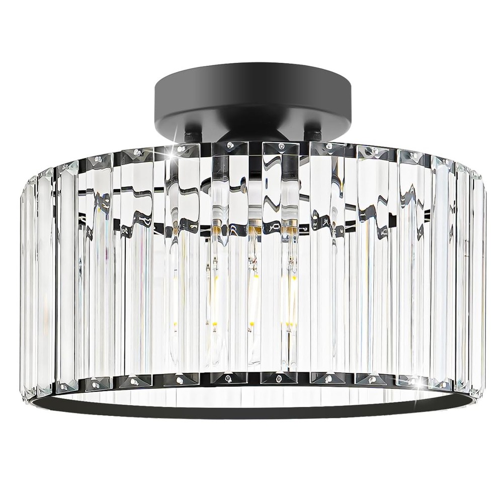 Crystal Ceiling Light Fixture, Modern Semi Flush Mount Ceiling Light, Black C...
