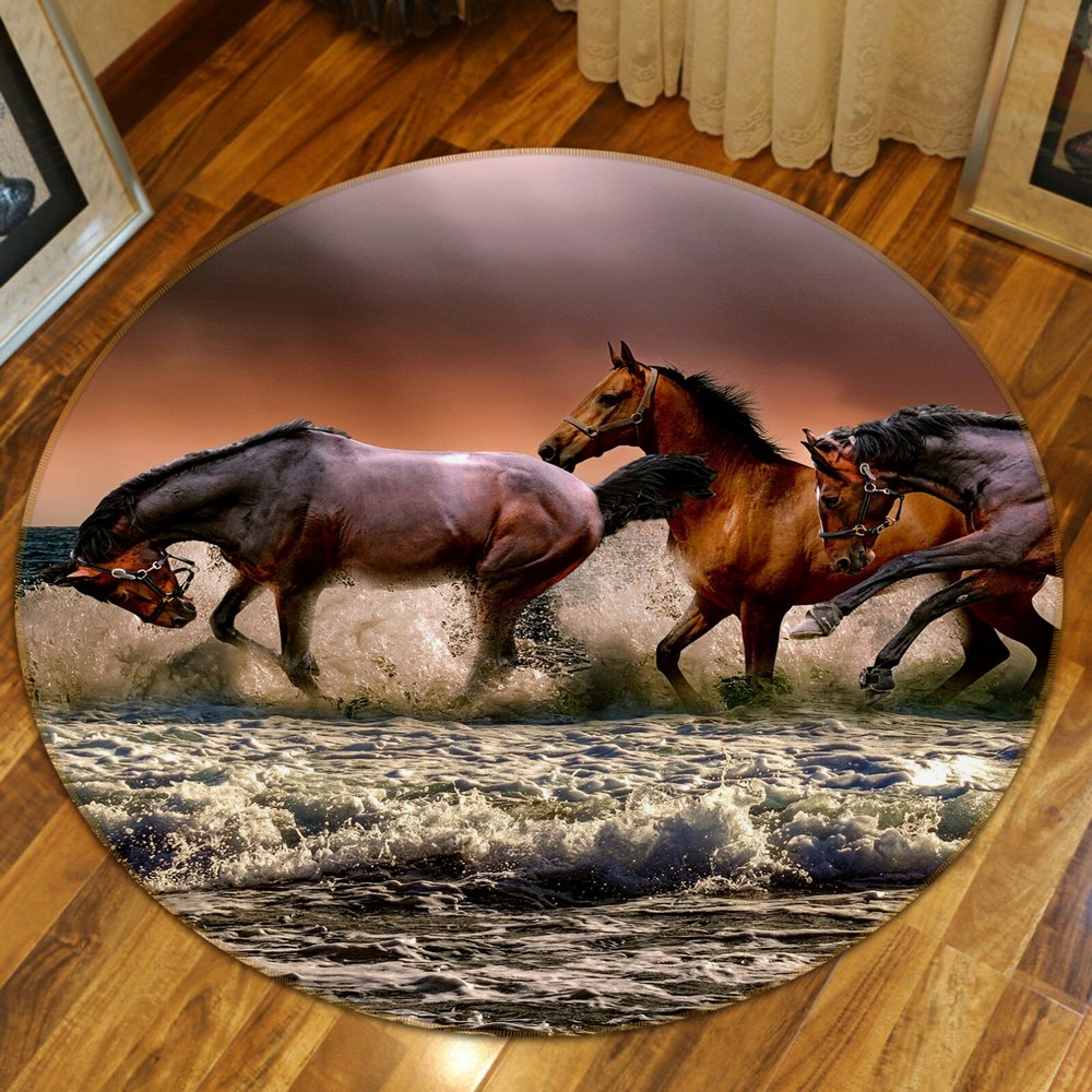 3D Galloping Horse Non-Slip Rug Mat Elegant Animal Print Carpet O1508