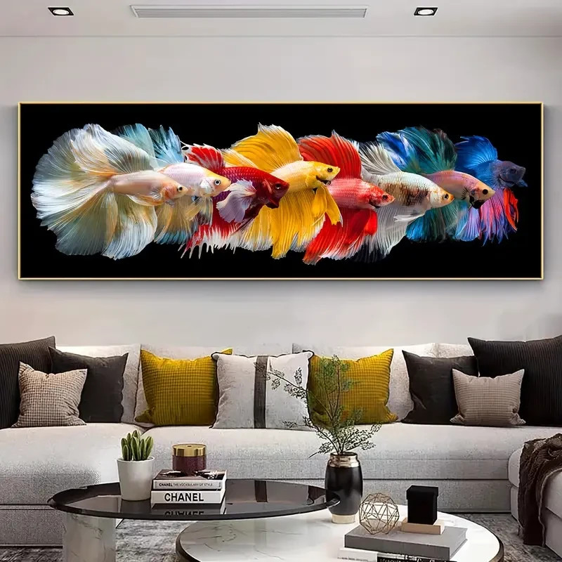 Panoramic Modern Siamese Fighting Fish Canvas Wall Art Home Decor