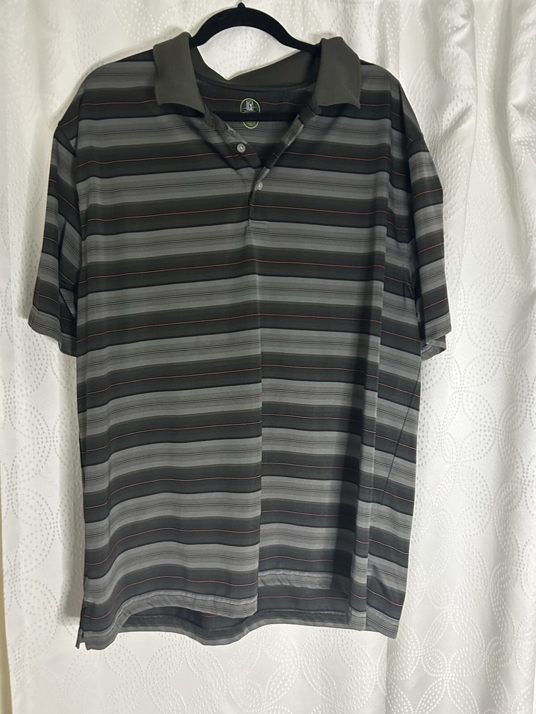 PGA Tour Shirt Mens 2XL Gray/Black Polo Pro Series Golf Performance Athletic
