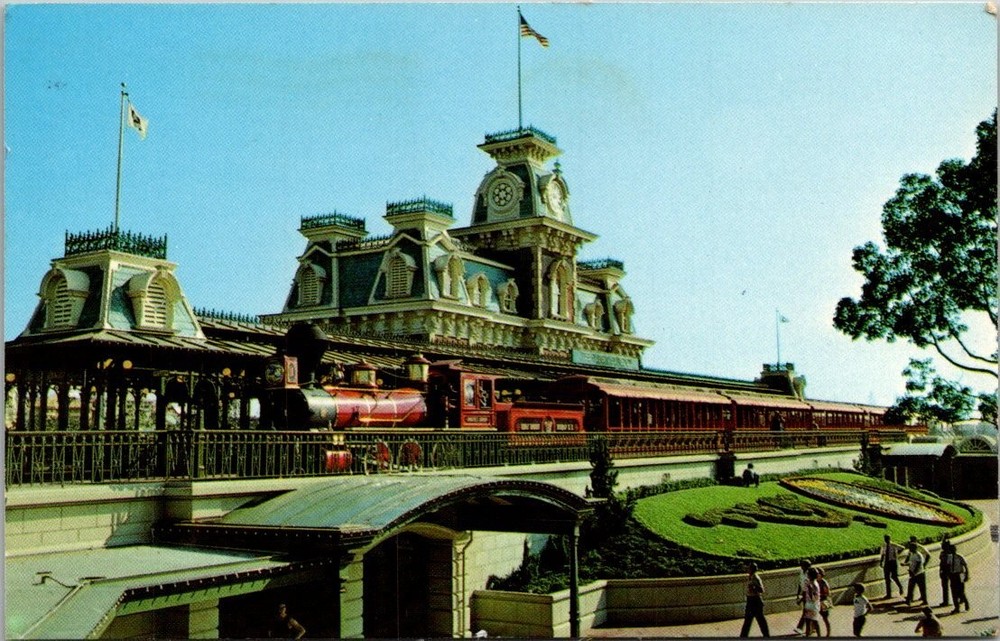 1973 Walt Disney World Magic Kingdom Train Station Steam Railroad Postcard