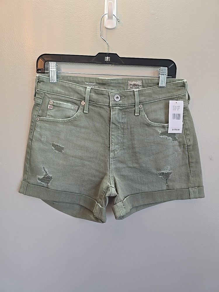 AG Adriano Goldschmied Women The Hailey Denim Green CutOff Shorts Size 27