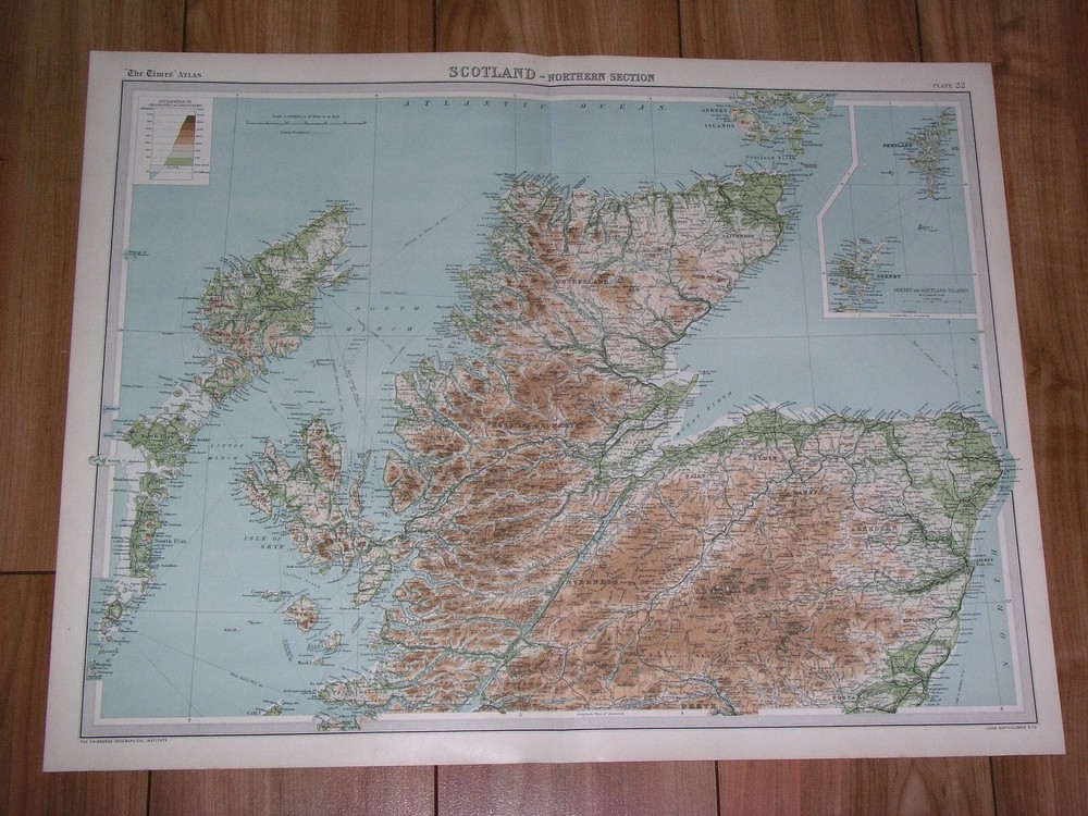 1922 Antique Map Of Northern Scotland Highlands Hebrides Orkney Shetland Islands