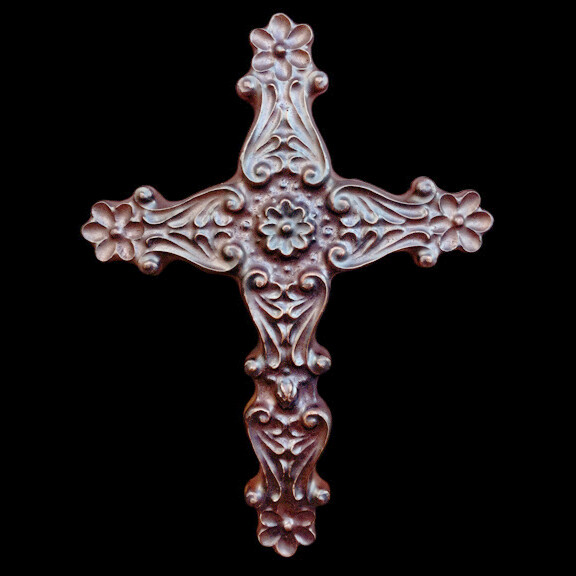 Medieval Byzantine Christian Cross Sculpture in Dark Bronze Finish  