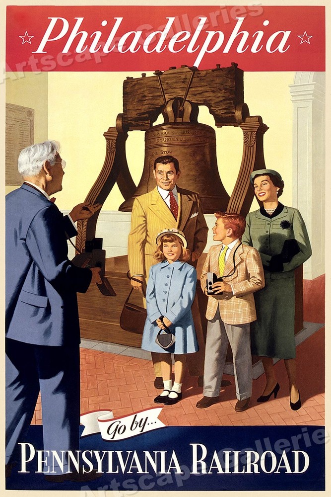 1950s Philadelphia PA Liberty Bell Vintage Style Travel Poster - 24x36