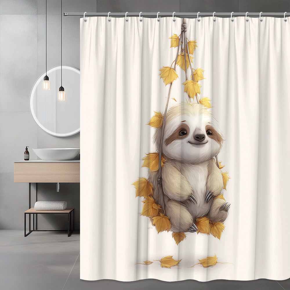 Sloth Shower Curtain Autumn Leaves Cute Animal Print
