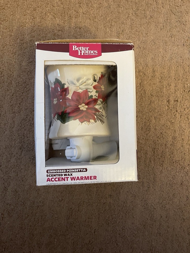 BETTER HOMES AND GARDENS EMBOSSED POINSETTIA WAX ACCENT WARMER CHRISTMAS 