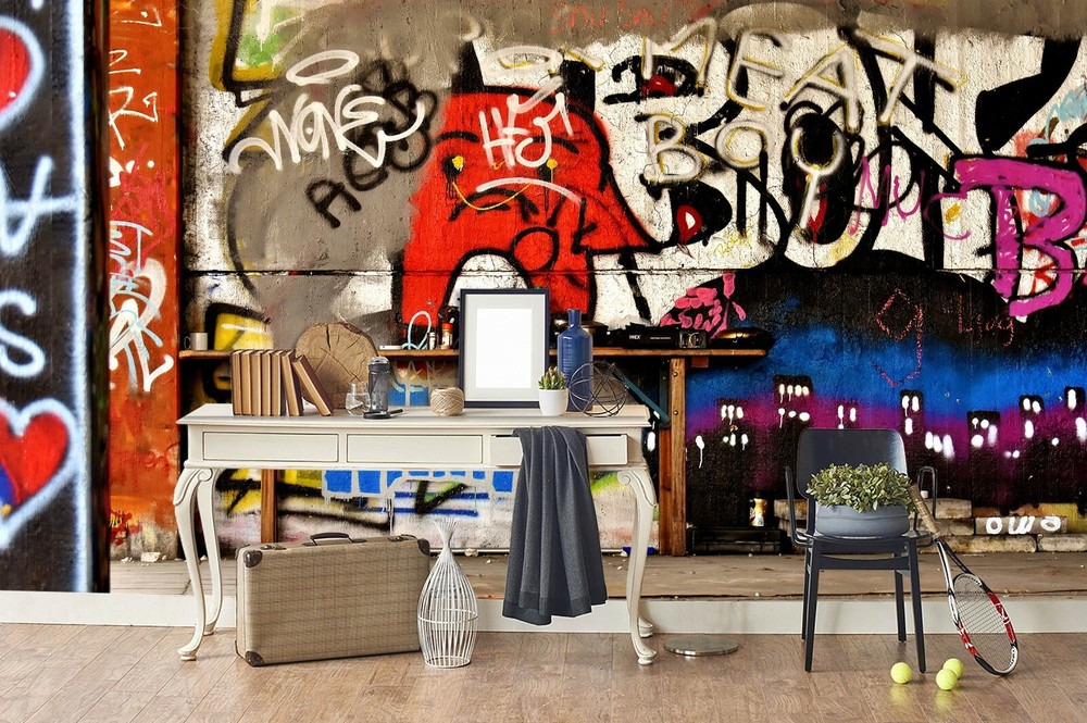 3D Abstract Graffiti Self-adhesive Removable Wallpaper Murals Wall Sticker FC-image