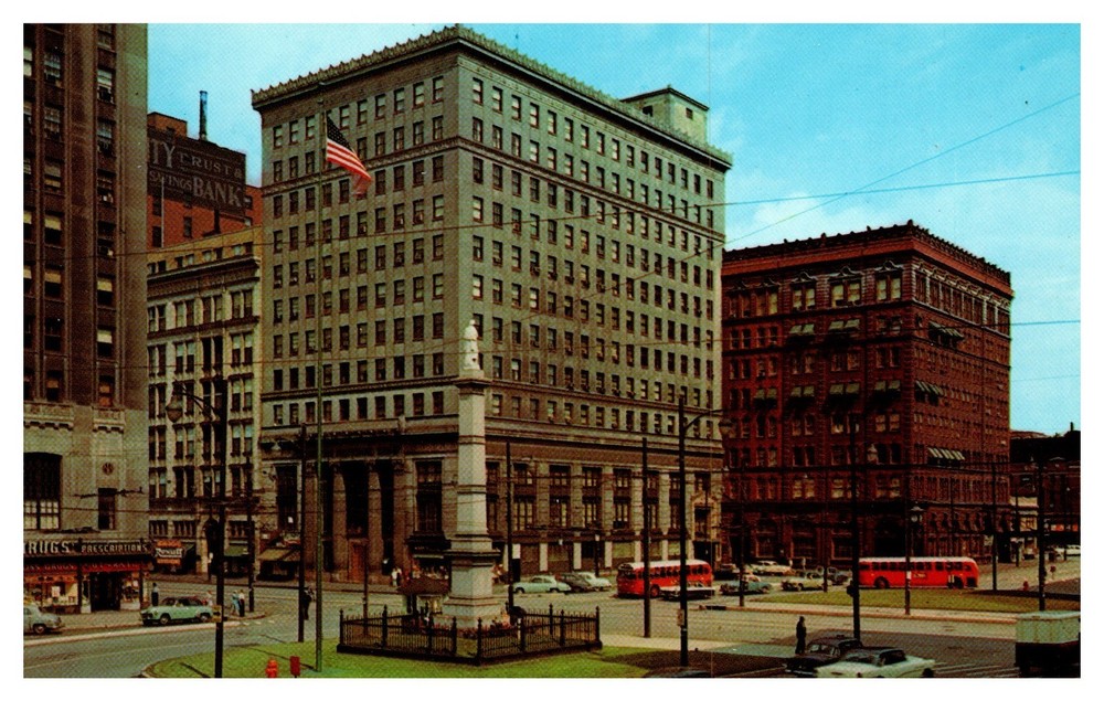Youngstown OH Ohio Central Square Downtown Business Shopping Chrome Postcard