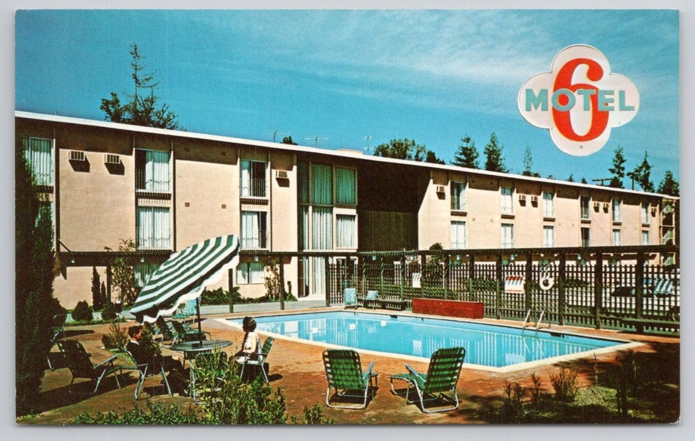 Vintage Motel 6 Palo Alto California Swimming Pool Chrome Postcard CA