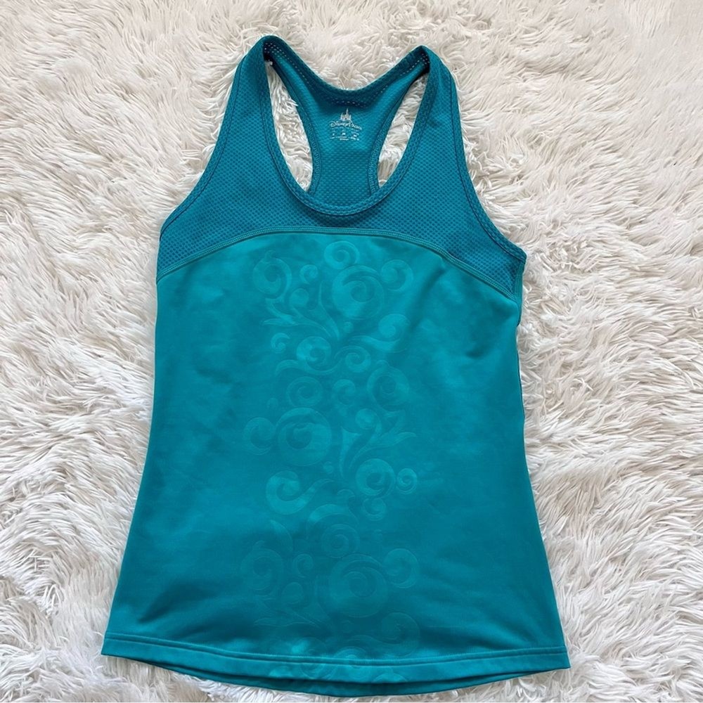 Disney Parks Teal Racerback Mesh Athletic Tank Top Size Small with Mickey Design  