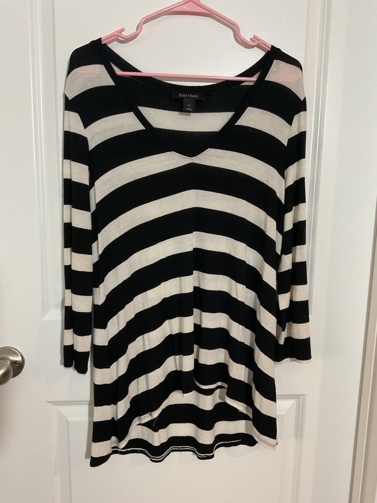 White House Black Market Striped V Neck Long Sleeve Tunic Top Women's Large L