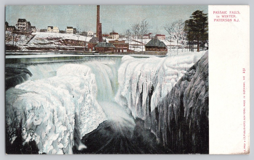 Passaic Falls Paterson NJ New Jersey Winter Scene c1905 Antique Postcard