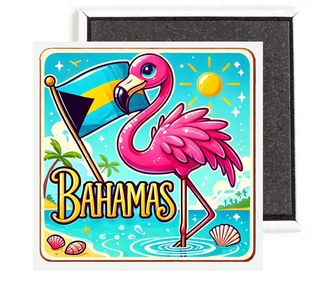 Bahamas FRIDGE MAGNET travel souvenir flamingo flag