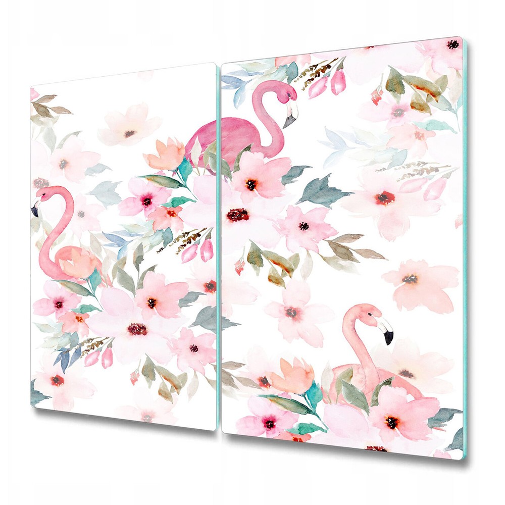 Tempered Glass Worktop Saver Flowers Flamingo Flamingo Floral Watercolour
