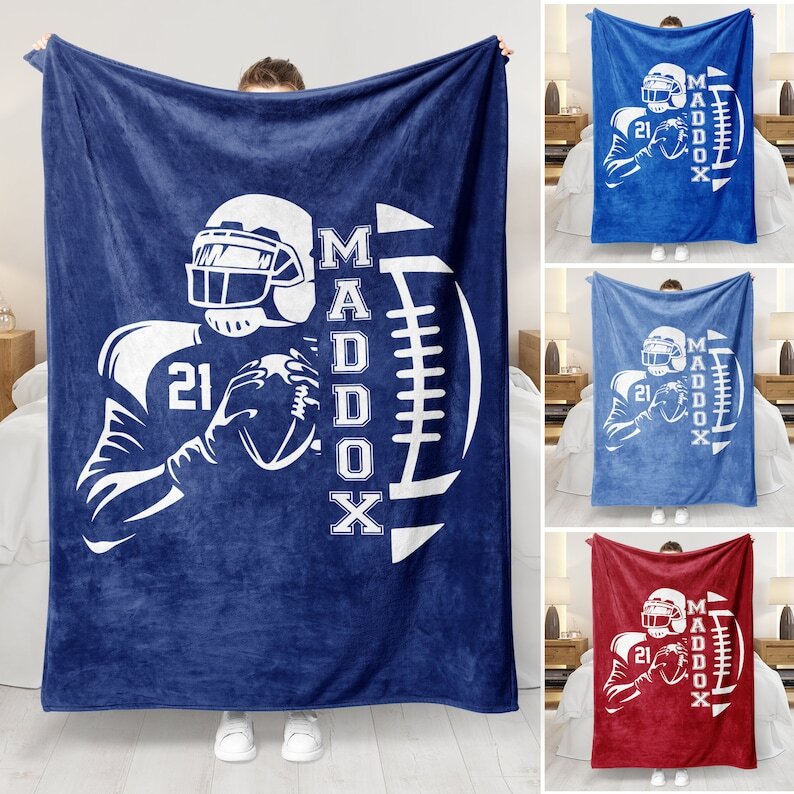Custom personalized Football blanket Printed Name and Number holiday gift