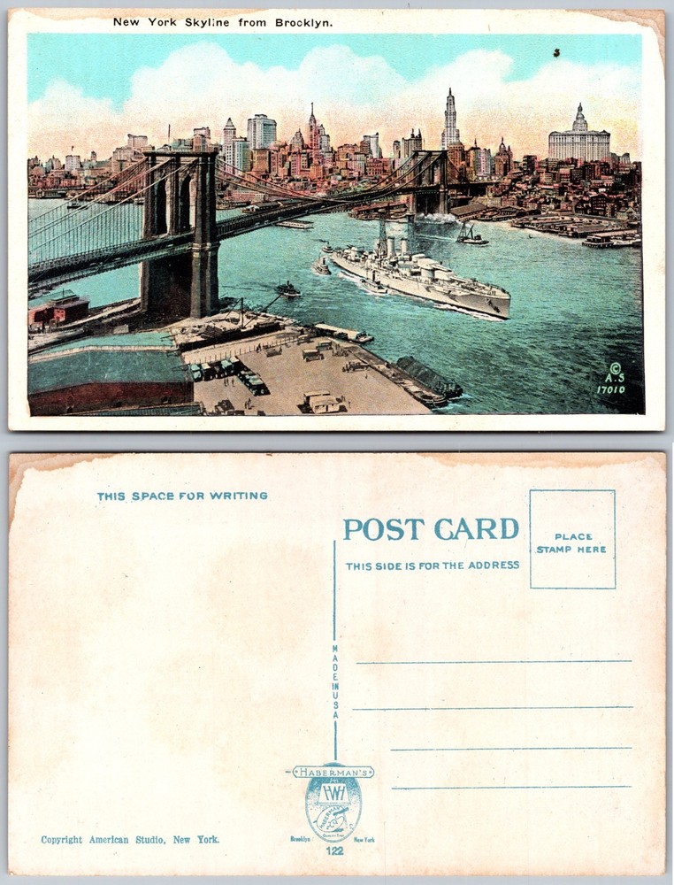 New York Skyline Brooklyn Bridge Postcard