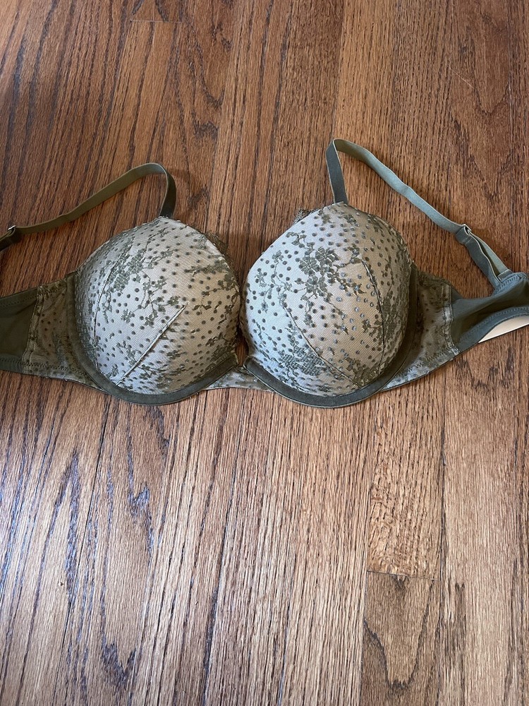 3226 Victoria's Secret Dream Angels Lined Demi Bra Size 34DD Green Lace PUSH UP
