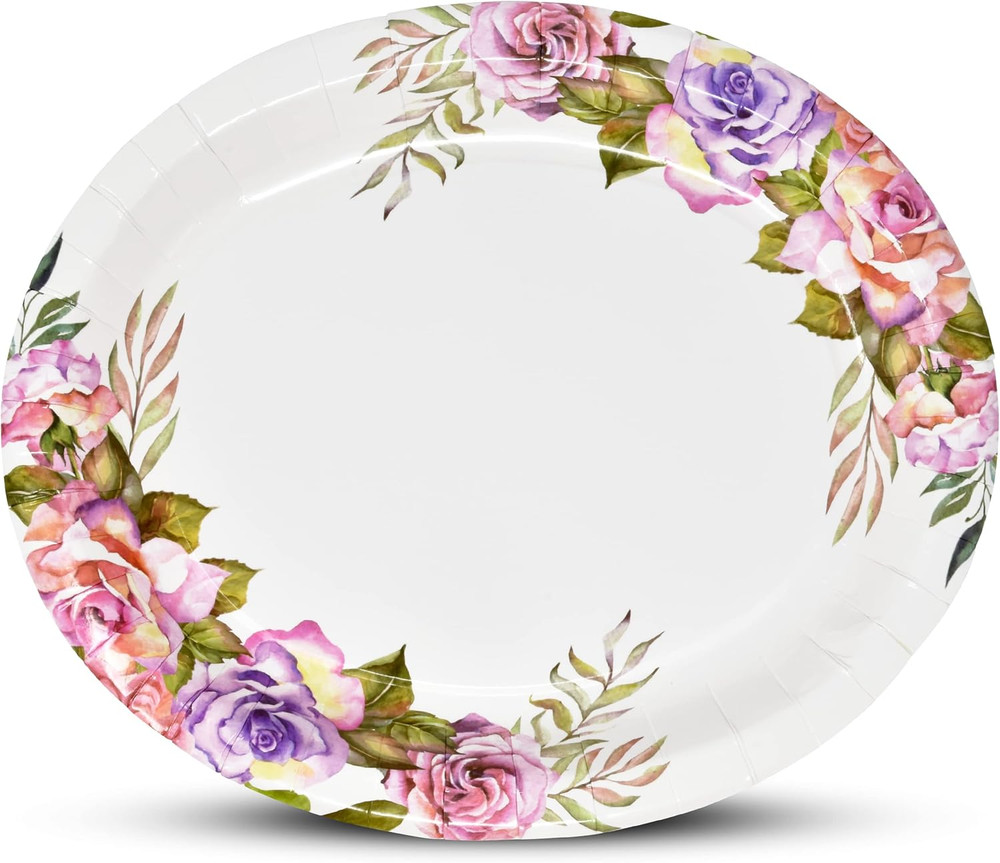 Gift Boutique 50 Count Floral Oval Paper Plates 10