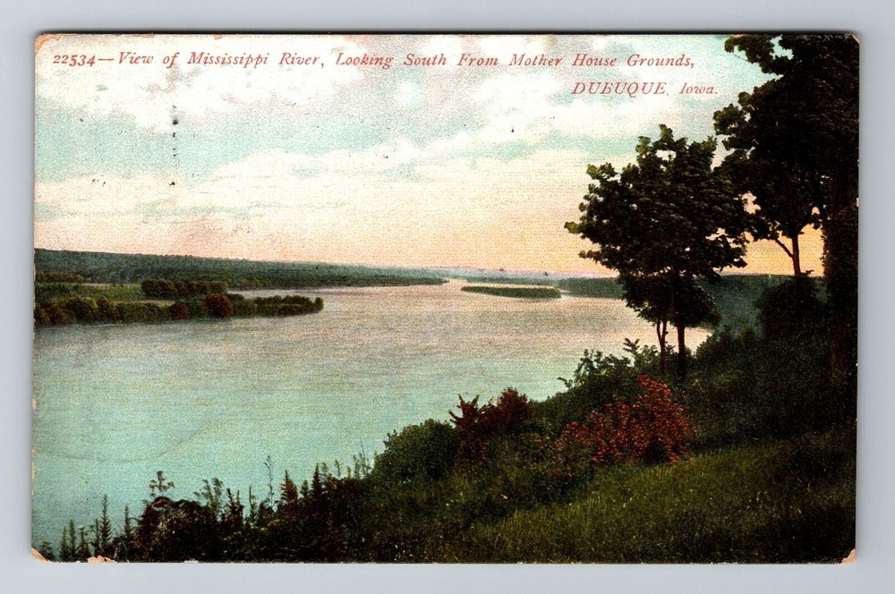 Dubuque IA-Iowa, Mississippi River, Looking South, Vintage c1908 Postcard