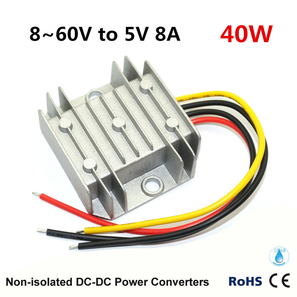 40W Waterproof DC 8-60V to 5V 8A Step-Down Power Converter