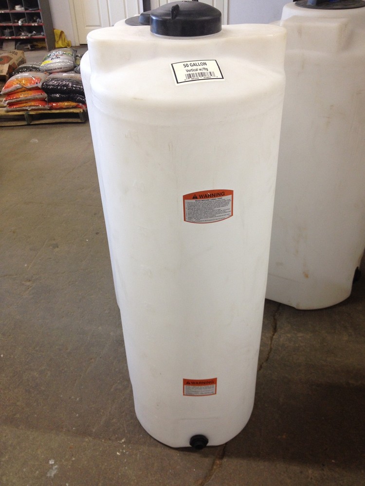 50 gallon vertical poly storage plastic tank, water harvest or chemical storage